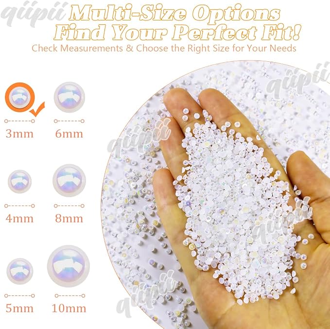 qiipii 7200PCS 3mm Small White AB Round Half Round Pearls - Image 3