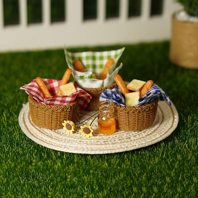 Miniature Food Dollhouse Accessories Garden Decor 1:12 Scale Bread Honey Picnic - Image 3