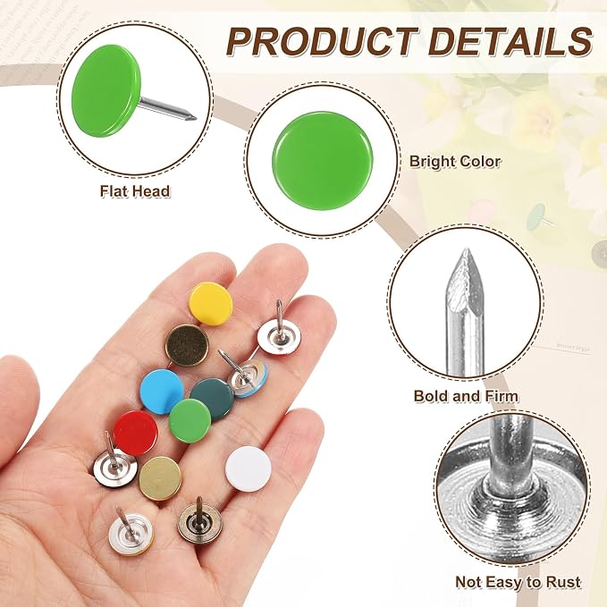 uxcell 150Pcs Upholstery Tacks, 11mmx15mm Flat Head Thumb Tack Decorative - Image 3