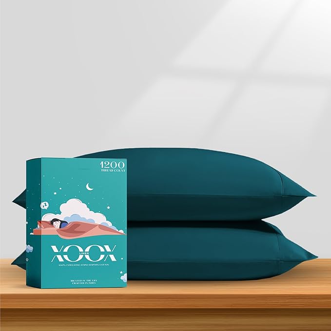 XOOX Linen 100% Egyptian Cotton King Pillow Cases Set of 2 by XOOXLinen