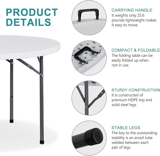 SUPER DEAL 4 Foot Round Folding Card Table - Image 4
