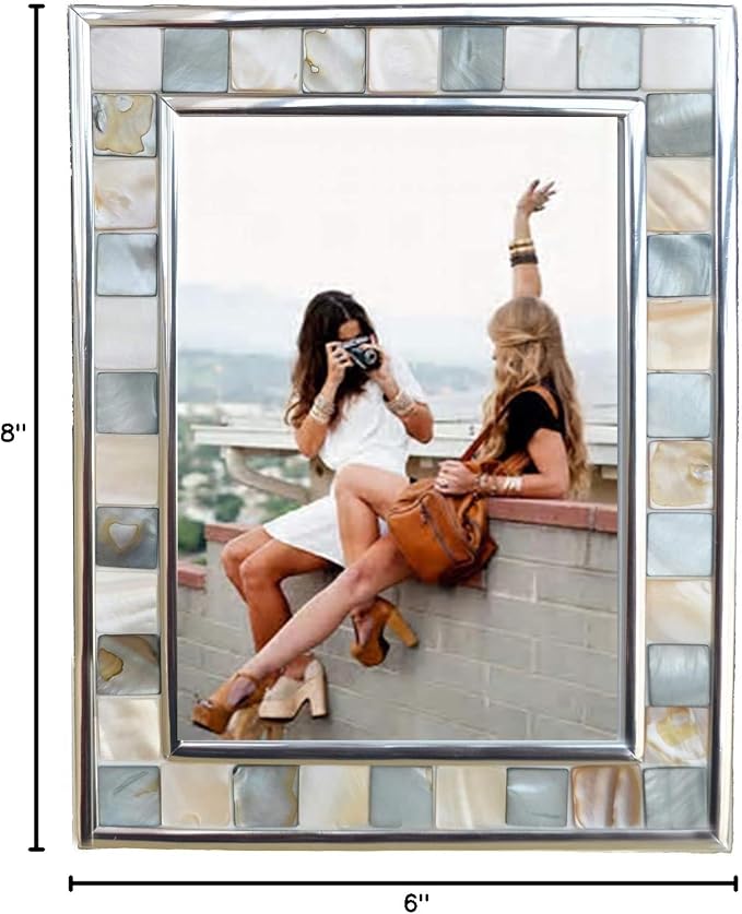 Mother of Pearl Picture Frame 6x8, Wedding Photo Frame, Mosaic Glass Beach Frame - Image 10