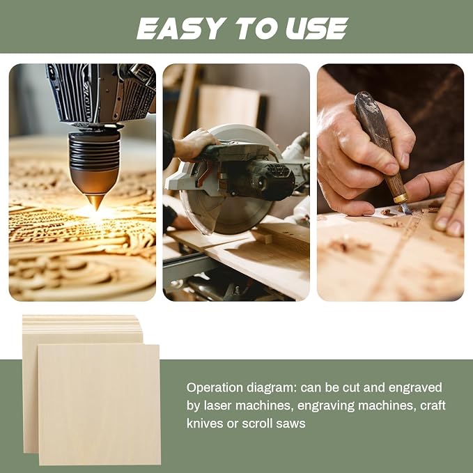 12 Pack Plywood Sheets, Unfinished Wood Boards Blanks - Image 4