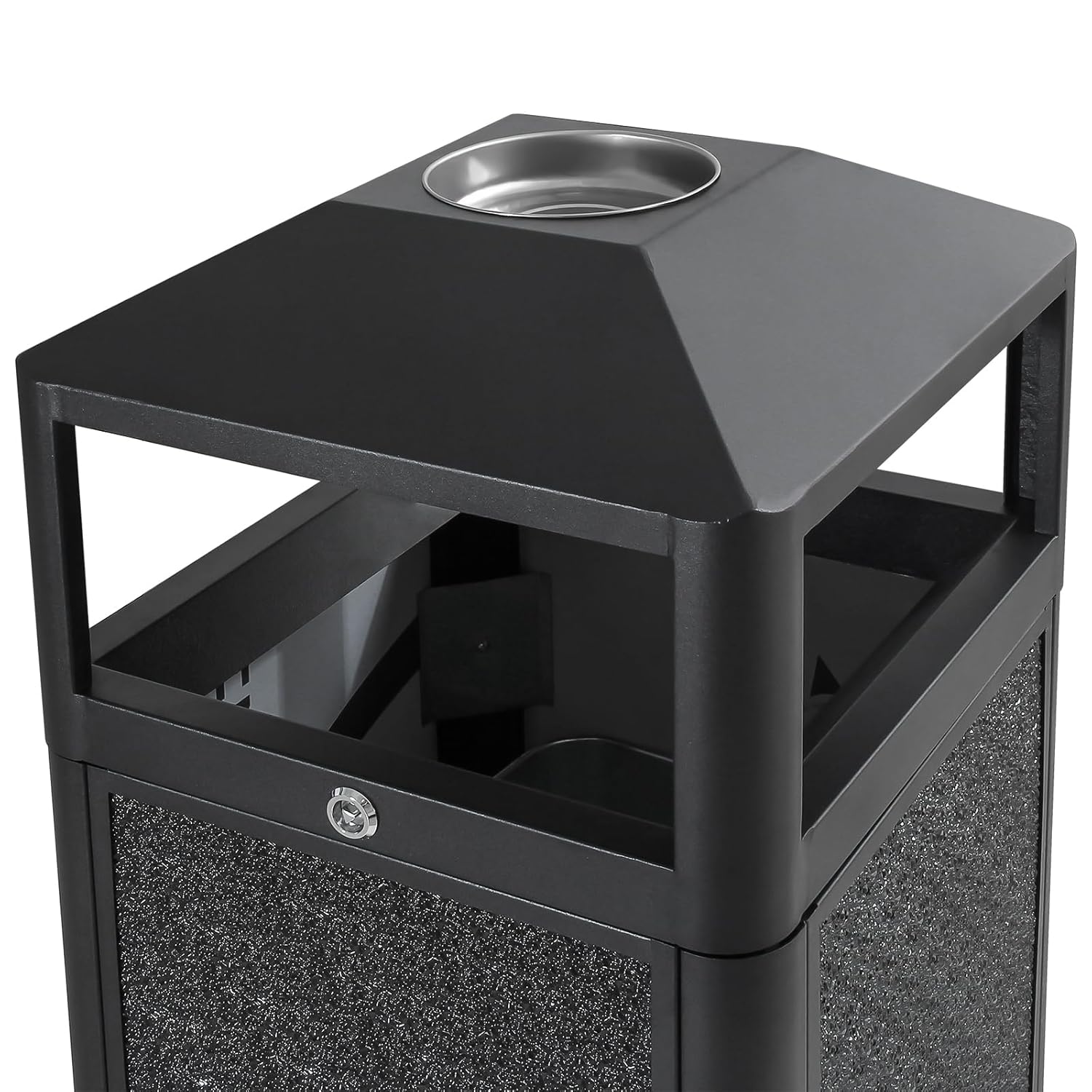 Square Waste Container with Dome Lid | Commercial Outdoor Garbage and Trash Container, Black, 15 Gallon
