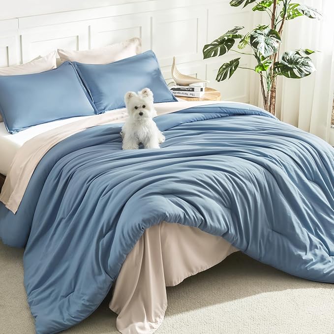 Litanika Full Size Comforter Sets Grayish Blue, 3 Pieces Lightweight Solid by Litanika