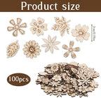 100 PCS Unfinished Wood Flowers Wood Slice Leaf Pattern Cutouts Mini Wooden - Image 2