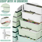 Rolling Storage Cart with 14 Drawers, Storage Organizer Cart with Tabletop and - Image 4