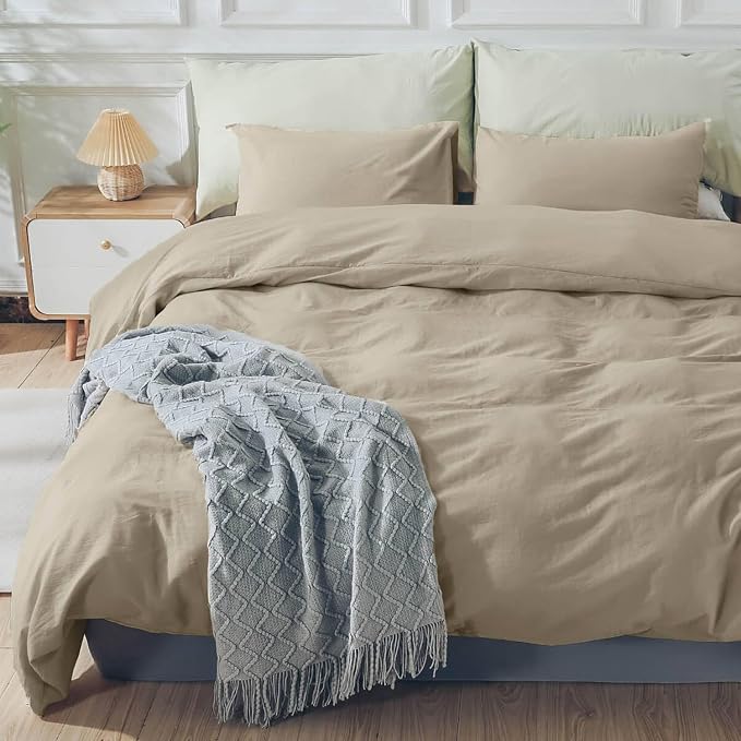 NEXHOME PRO Duvet Cover Set Kids Twin Size Linen Feel Textured Organic Natural - Image 7