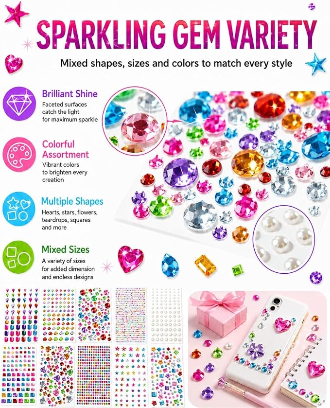 3062Pcs Gem Stickers-Self-Adhesive Face Jewelry Stickers, Acrylic Gems DIY - Image 6