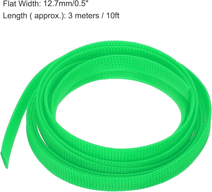 uxcell PET Expandable Sleeving 10ft 1/2" Green Cable Management Sleeve Cord - Image 3