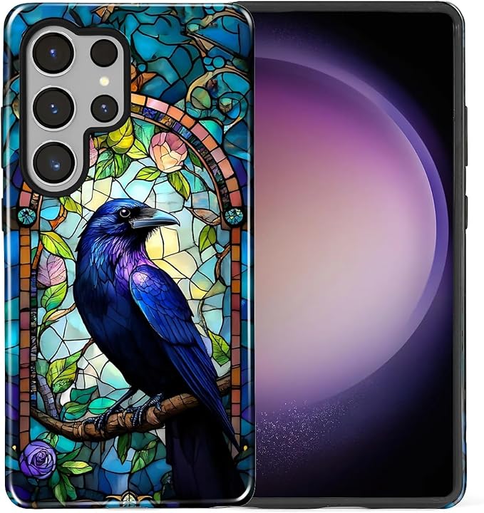 for Samsung Galaxy S25 Ultra Case, Crow Faux Stained Glass Pattern Glossy 2 in - Image 2
