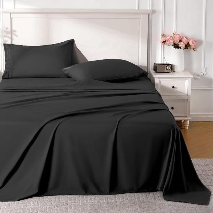 ROSE&RISY Black Queen Sheet Set, 4 Pieces Soft Bedding Queen Sheet Set by ROSERISY