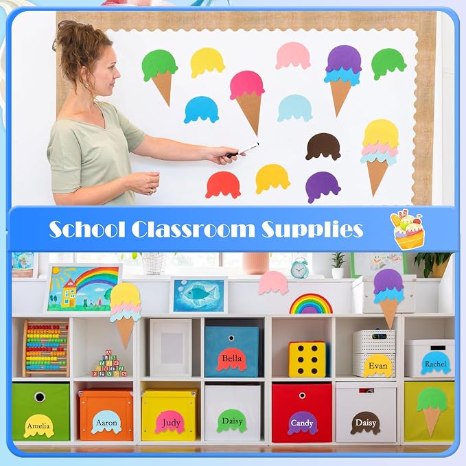 MixTeach 200 Pcs Paper Ice Cream Cone Cutouts Summer Bulletin Board Decorations - Image 5
