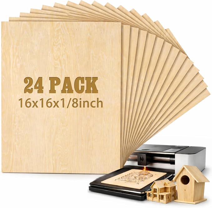 Juexica 24 Pcs 16" X 16"x 1/8" Basswood Craft Sheets, 3mm Plywood Board Wood by Juexica
