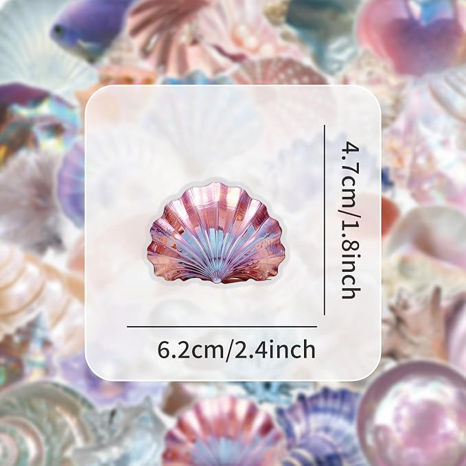 50 Pieces Sea Shell Themed Transparent Stickers - Image 9