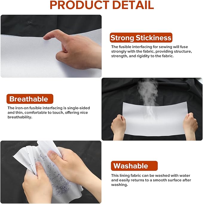 ZOMONETI Medium Weight 53"*72" White Iron On Non-Woven Fusible Interfacing - Image 4