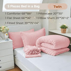 MUXHOMO 5 Pieces Twin Comforter Set, Seersucker Bed in a Bag Twin Size - Image 4