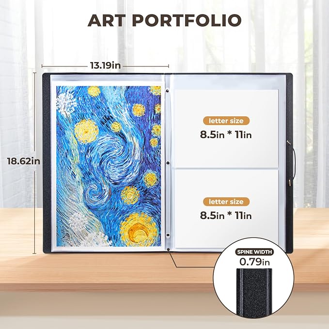 JoyCat 12 x 18 Art Portfolio Binder, 40 Acid-Free Clear Pockets Art Folder - Image 2