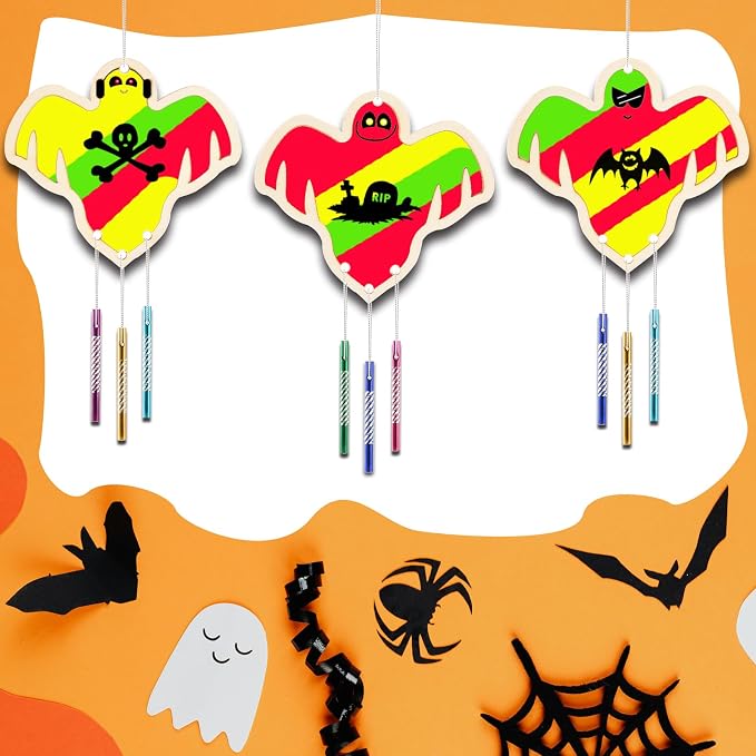 Wooden Ghosts Wind Chime Ornaments Painting Craft, 6 Style Cutouts - Image 7