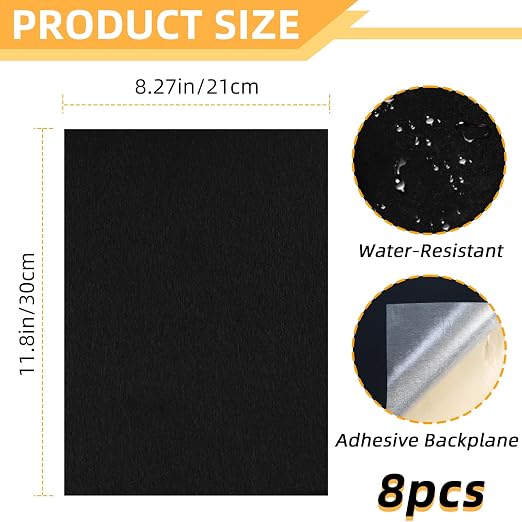 8 Pack Self Adhesive Felt Sheets, 8.27"x11.8" Black Sticky Back Felt Fabric - Image 2