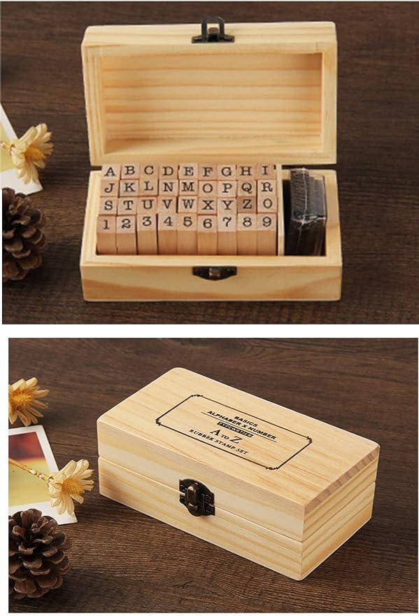 Pack of 36 Pcs Small Wooden Rubber Stamps 0.2 Inch of Letter and Number - Image 6