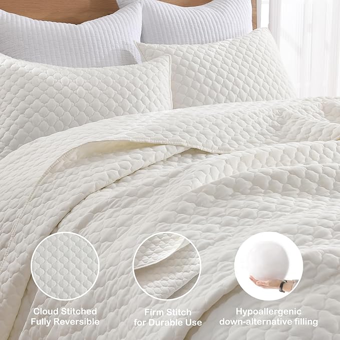 HORIMOTE HOME Cream Quilt Twin Size, Lightweight Quilt - Image 3