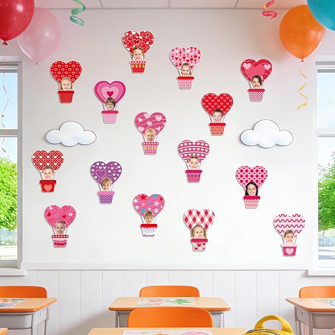 AUGSUN 60pcs Valentine's Day Bulletin Board Decorations Hot Air Balloon Cutouts - Image 6