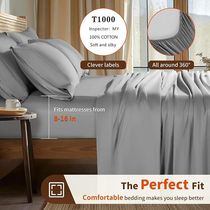 LBRO2M 1000 Thread Count 100% Egyptian Cotton Sheets Set 6 Piece Sets Queen Bed - Image 3