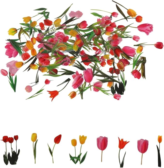 100Pcs Small Tulip Stickers Transparent by Obujopal
