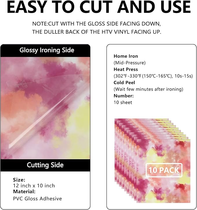 FUNKAKA Tie Dye HTV Heat Transfer Vinyl Bundle, 10 Sheets HTV Vinyl - Image 2