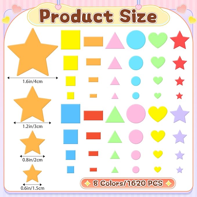 1620Pcs Foam Stickers Foam Shape Stickers Colorful Self Adhesive, 8 Colors - Image 2