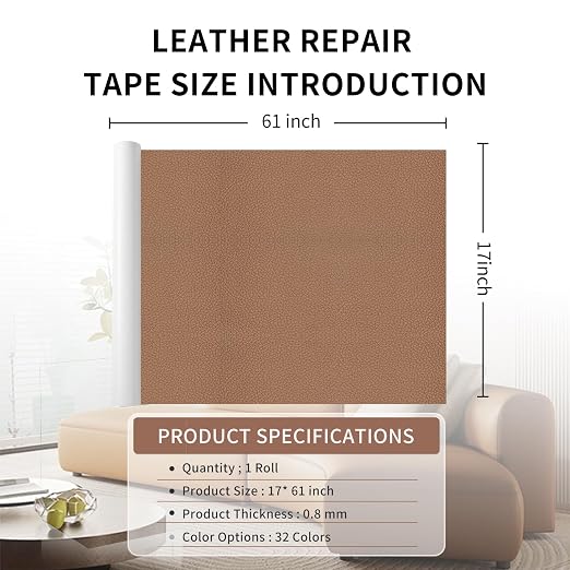 Leather Repair Patch Tape, Light Brown 17 x 61 Inches Self Adhesive Leather - Image 2