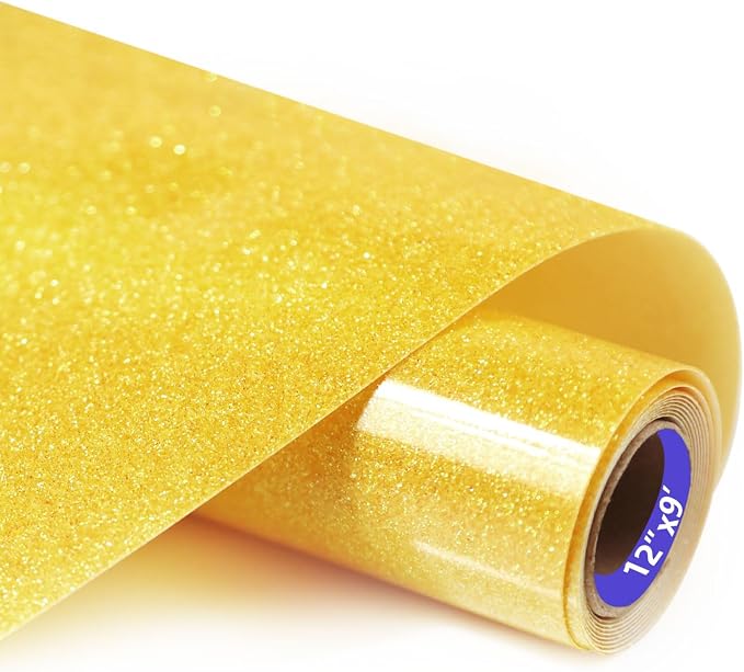 HTVVETUR Glitter Gold Heat Transfer Vinyl, Glow in The Dark HTV Vinyl Roll 12" - Image 2