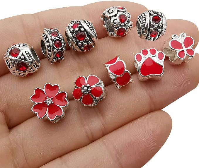 50pcs Assorted Red Resin Imitation Glass European Large Hole Beads Rhinestone - Image 6