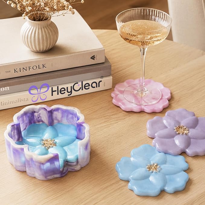 HeyClear 5Pcs Coaster Silicone Resin Molds, Flower Coaster Epoxy Resin Molds - Image 2