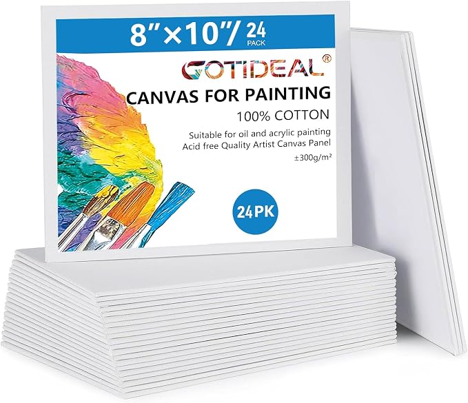 GOTIDEAL Canvas Boards for Painting, 8x10 inch Set of 24, Gesso Primed White by GOTIDEAL
