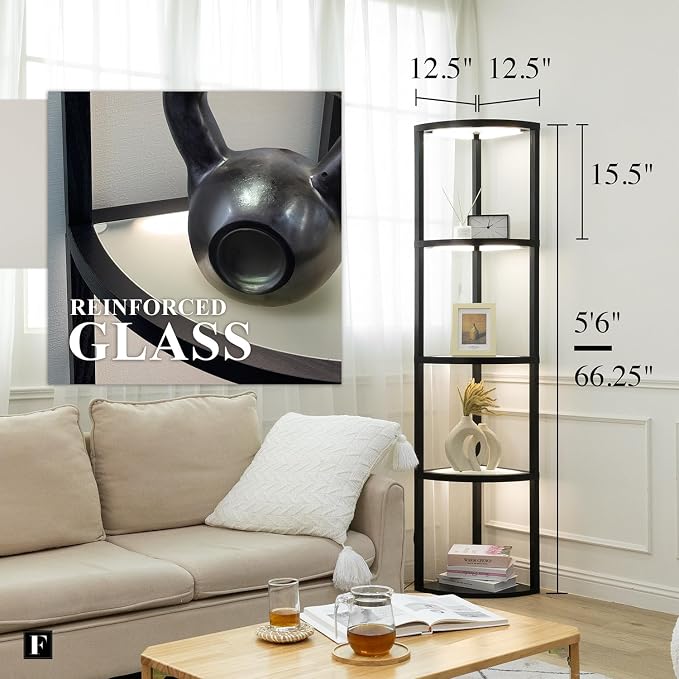 FENLO Corner Floor Lamp with Shelves, Dimmable LED Corner Shelf with Lights - Image 2