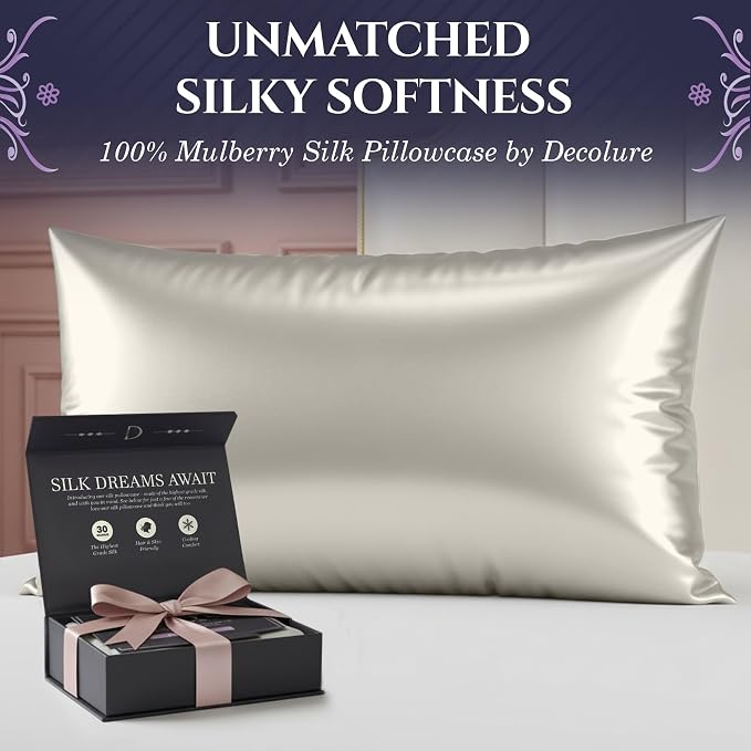 DECOLURE 100% Pure Mulberry Silk Pillow Case Queen Size – Highest Grade 30 - Image 2