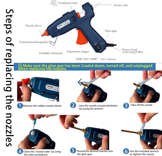 Full Size Hot Glue Gun with Case, 60W/100W/OFF Switch, 9.8ft Extra-long Power - Image 6