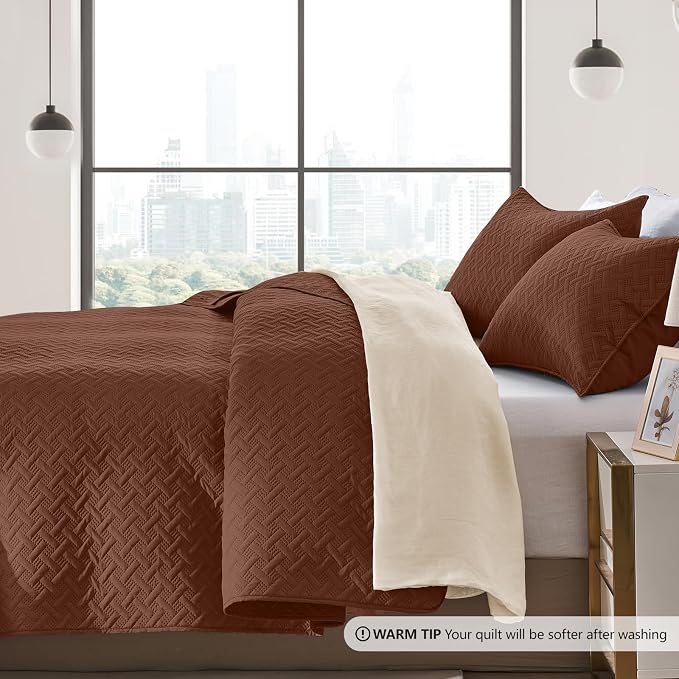 FLYMME Twin Quilt Bedding Set, Modern Geometric Weave Stripe Pattern, Soft - Image 4