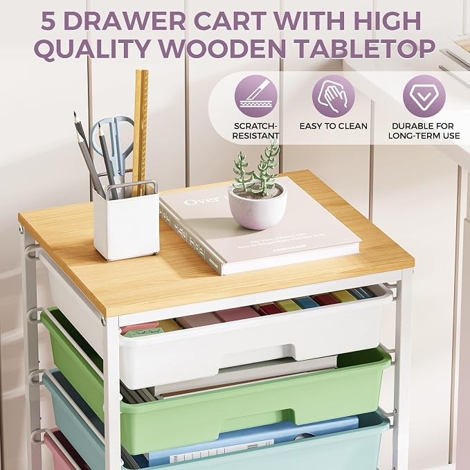 SYKIARIOL 5-Tier Rolling Utility Storage Drawer Craft Cart on Wheels - Image 5