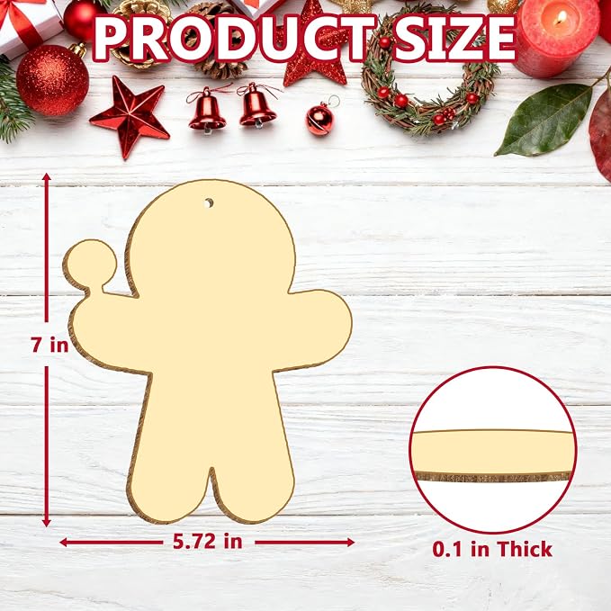 Large Size 7" Christmas Crafts for Kids Wooden Gingerbread Ornaments Crafts - Image 3