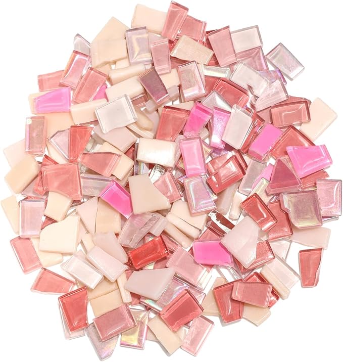 Pink Mixed Irregular Mosaic Glass Mosaic Tiles Pieces, 300 Grams Mosaic DIY Set by ZWCTmosaicdiy