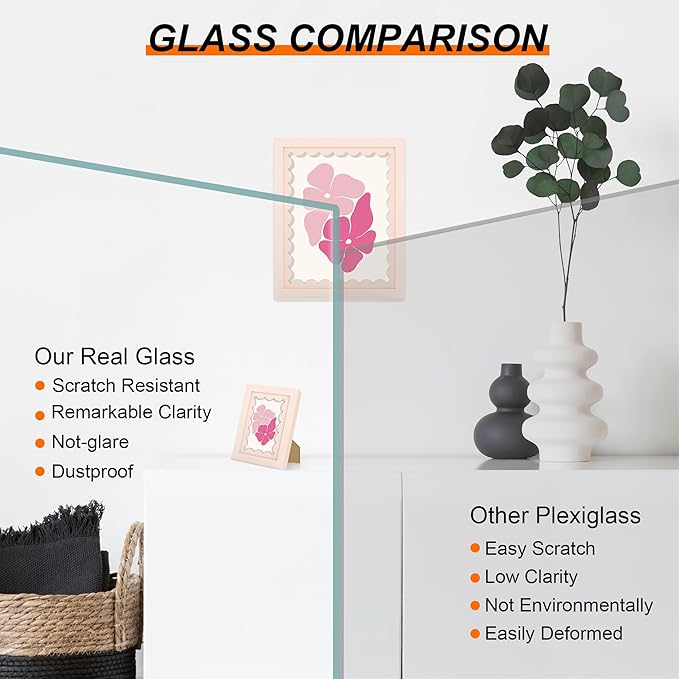 4x4 Picture Frame with Real Glass, Wooden cute 4 x 4 Photo Frame with Wavy Mat - Image 3