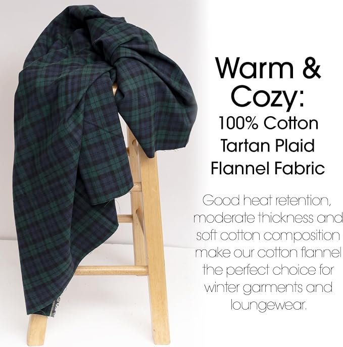 Pico Textiles 1 Yard Blue and Green Blackwatch Tartan Plaid Flannel Fabric - Image 3