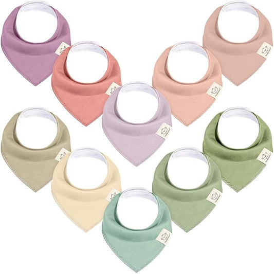 KeaBabies 10-Pack Organic Baby Bandana Bibs for Girls - Super Absorbent Triangle Baby Bibs for Drooling and Teething Infant, 100% Cotton Extra Soft for Newborn, Infant 0-36 Months (Cupcake)