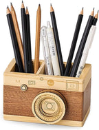 Vintage Wooden Camera Pencil Holder – Retro Desk Organizer by Unknown