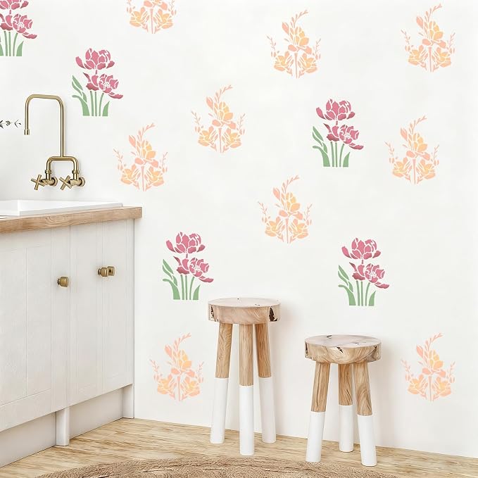 12 Pcs Large Flower Stencils for Painting, 5.12 X 5.12 Inch Flower Stencils for - Image 4