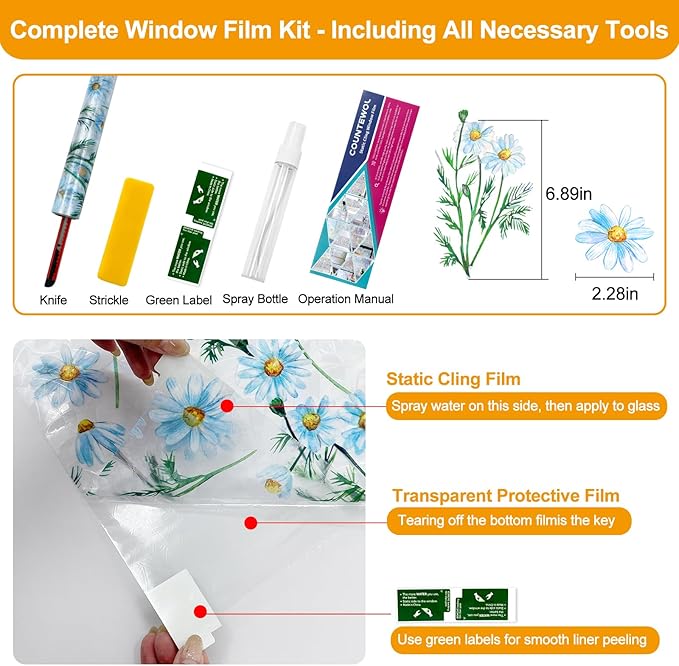 Countewol Privacy Window Films Stain Glass Cling No Glue Anti-UV Window Sticker - Image 2