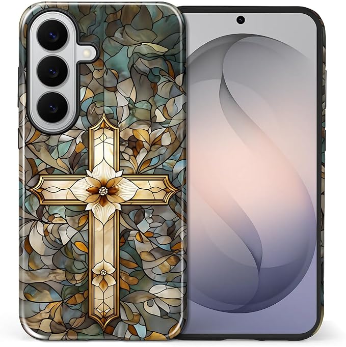 for Samsung Galaxy S26 Case, Christian Cross Stained Glass Pattern Glossy 2 in by Teonvpu
